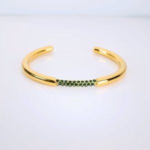 Monica Bejewelled 18K Gold Plated Cuff Bangle Bracelet - Green
